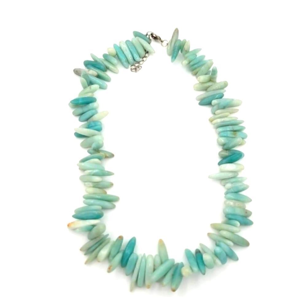 Natural Blue & Seafoam green Amozonite Elongated Genuine Stone Necklace